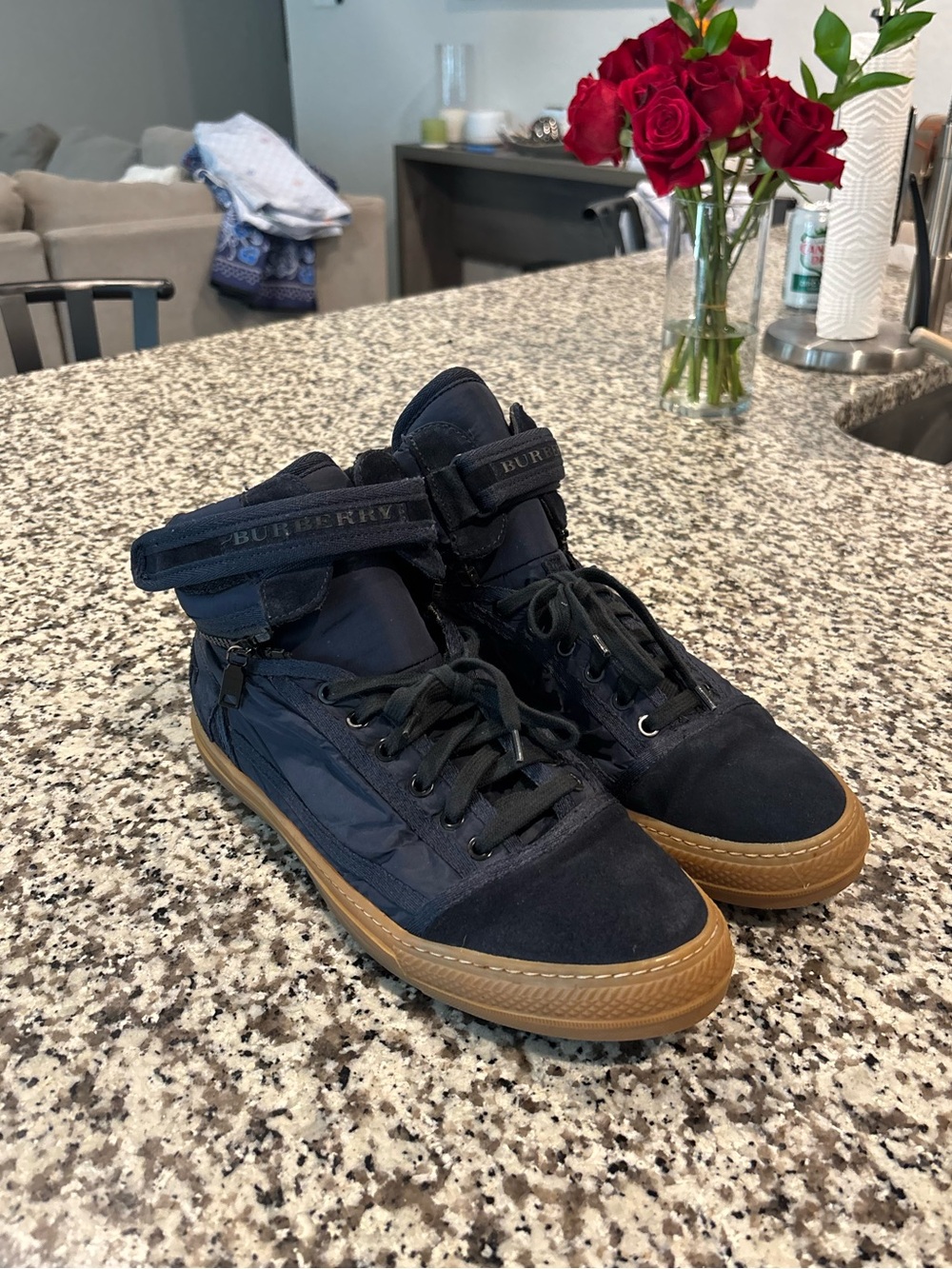Burberry Navy High-Top Sneakers with Gum Outsole